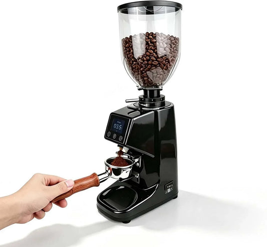 mm-Flachmahlwerk-Kaffeemühle, Kaffeebohnenmühle, Touch-Bedienung, Timer, Schwarz, Gewerbliche