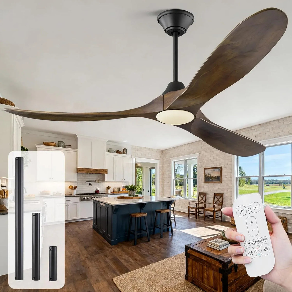 Ventilator, 178 cm, Outdoor, leise, leiser DC-Motor, 3 Massivholzflügel