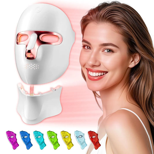 120pcs Fernbedienung, Anti-Aging Maske & Neck lichttherapie, Gesichtsmaske –7 Farben Rotlicht & Nahinfrarotlicht, Hard Shell/USB-C, LED
