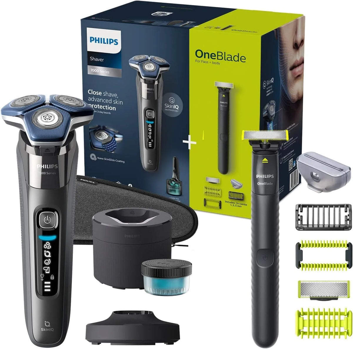 Philips S7000 S7887/78 Reinigungsstation, Trockenrasierer, IPS-Panel, für Herren mit ausklappbarem Trimmer