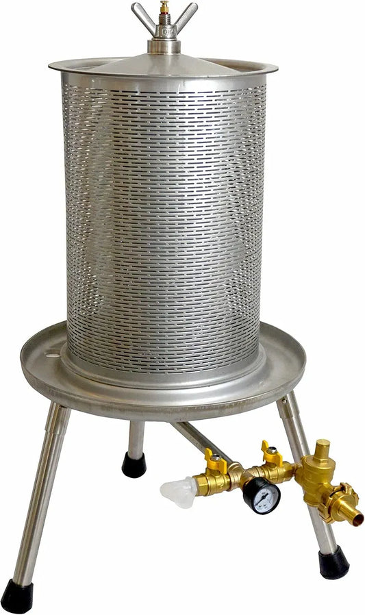 Hydropresse, 20 L, Edelstahl, INOX, Fischer Edelstahl Wein Apfel Obst Saft Hydropresse 20 Liter INOX mit Wasserdruck-Antrieb