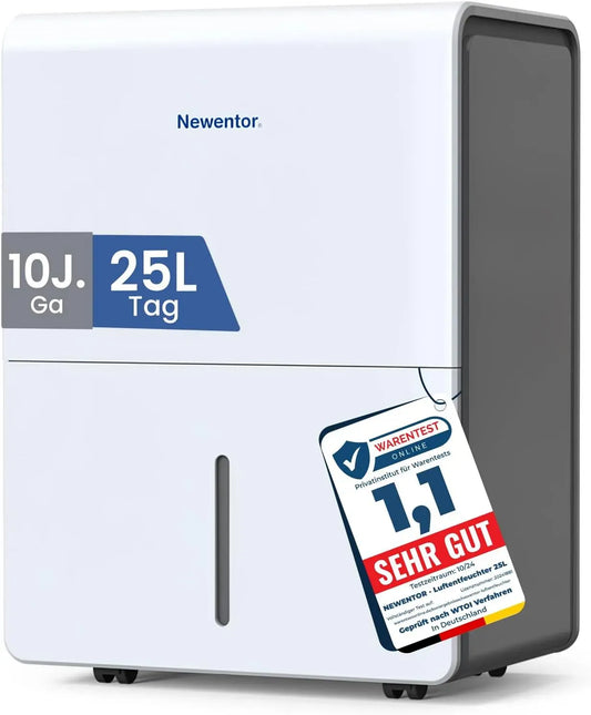 Luftentfeuchter, 25 L, Timer, Dehumidifiers for home für 215m³/80m², Filter und 1M Ablaufschlauch, 10 J
