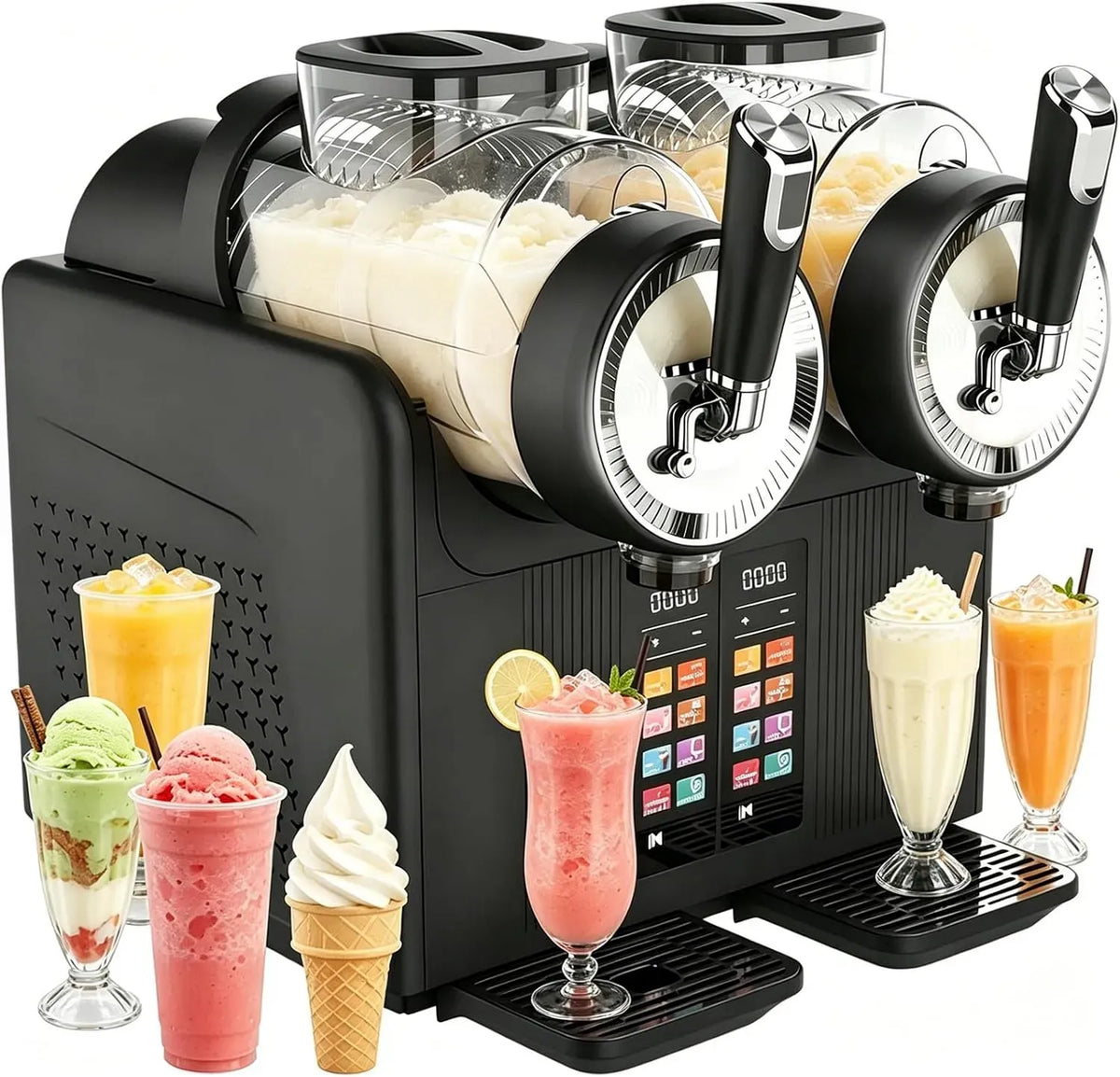 2-in-1 Slushie Maschine, Eismaschine, Speiseeismaschine, Slush-Eisbereiter, 2 L, 6 Programme, Touch-Bedienung, Schwarz, für Zuhause